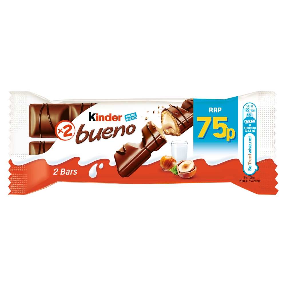 Kinder Bueno Milk and Hazelnuts Chocolate Bar 43g